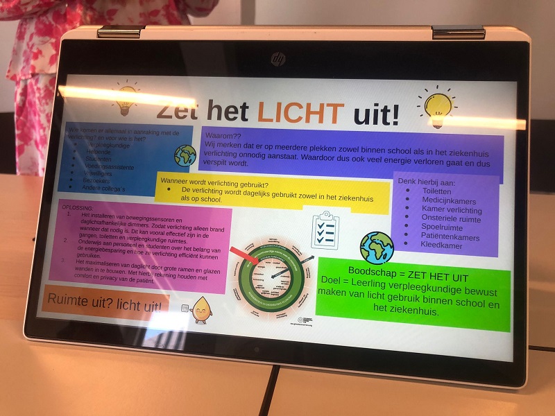 tabletscherm met oproep 'zet het licht uit'