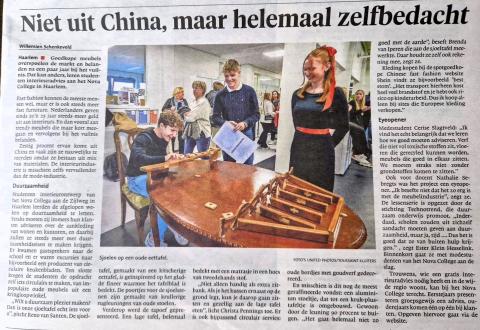 artikel Haarlems Dagblad over studenten Nova College en hun circulaire interieurdesign